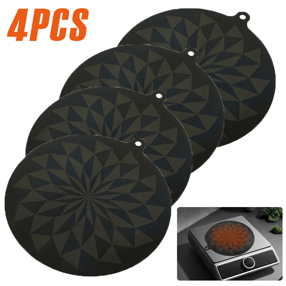 tapis protection plaque induction noir motif géométrique moderne antidérapant sécurité cuisine pratique triangles fleurs