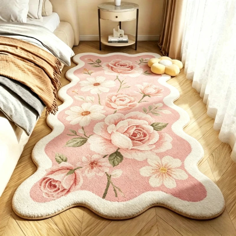 tapis pastoral rose fleurs blanches classique floral salon chambre nordique polyeste