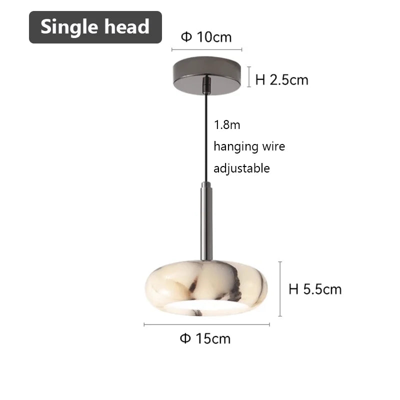 suspension lumineuse moderne pierre marbrée veines argentées semi translucide led 12w chambre salon