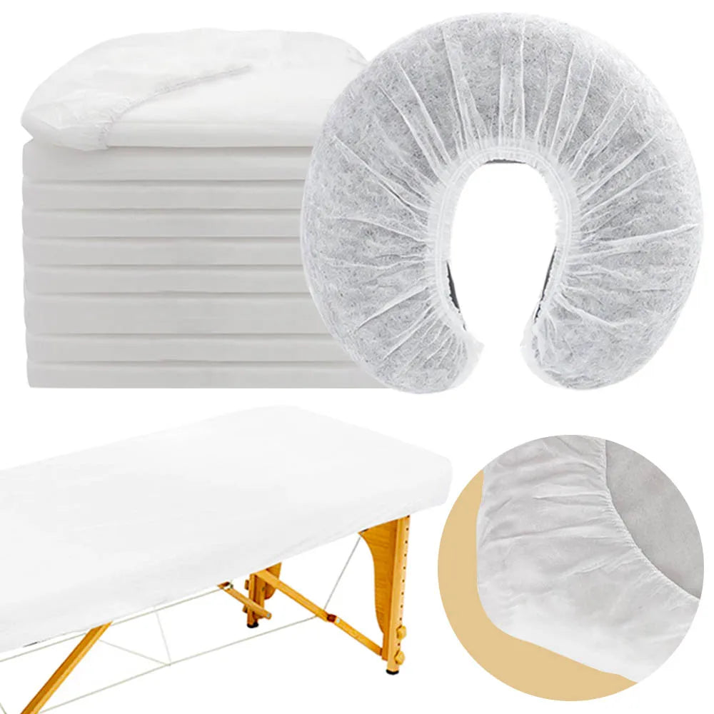 draps jetables massage blancs adhésifs couvre lits tête spa relaxation moderne pack 20pcs
