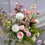 décoration mariage extérieur fleurs artificielles rose blanches romantique suspension fils