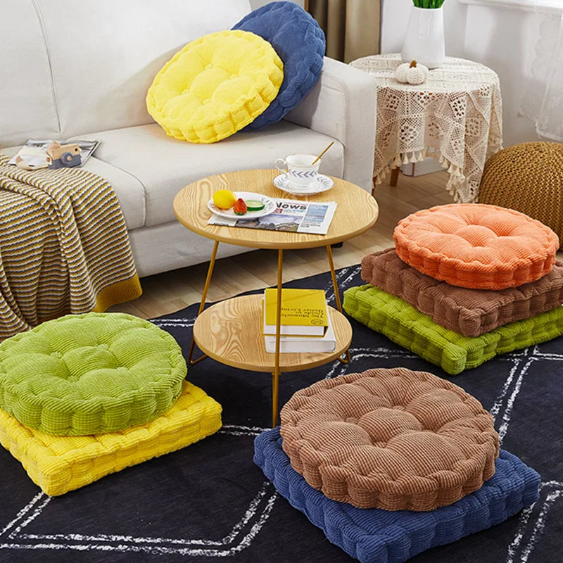 Coussin de sol rond tufté en velours côtelé pour méditation