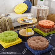 coussin sol rond tufté jaune bleu marine vert marron corduroy moderne décoration intérieure