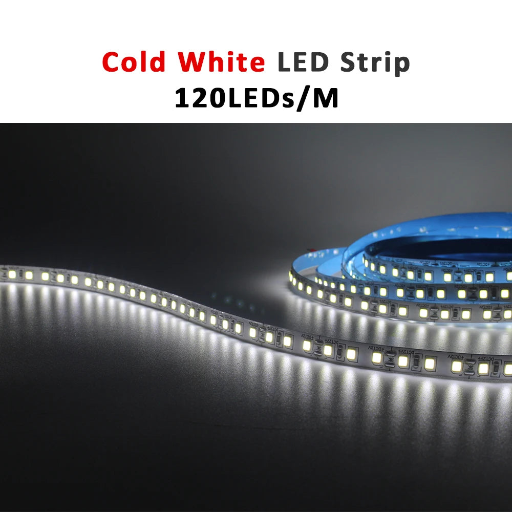 ruban led 12v 120leds/m blanc chaud adhésif moderne 50000h 3000k certification rohs ccc fcc