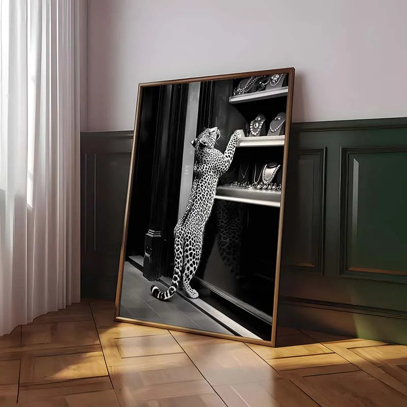 impression toile léopard noir blanc photographique artistique luxueux salon maison