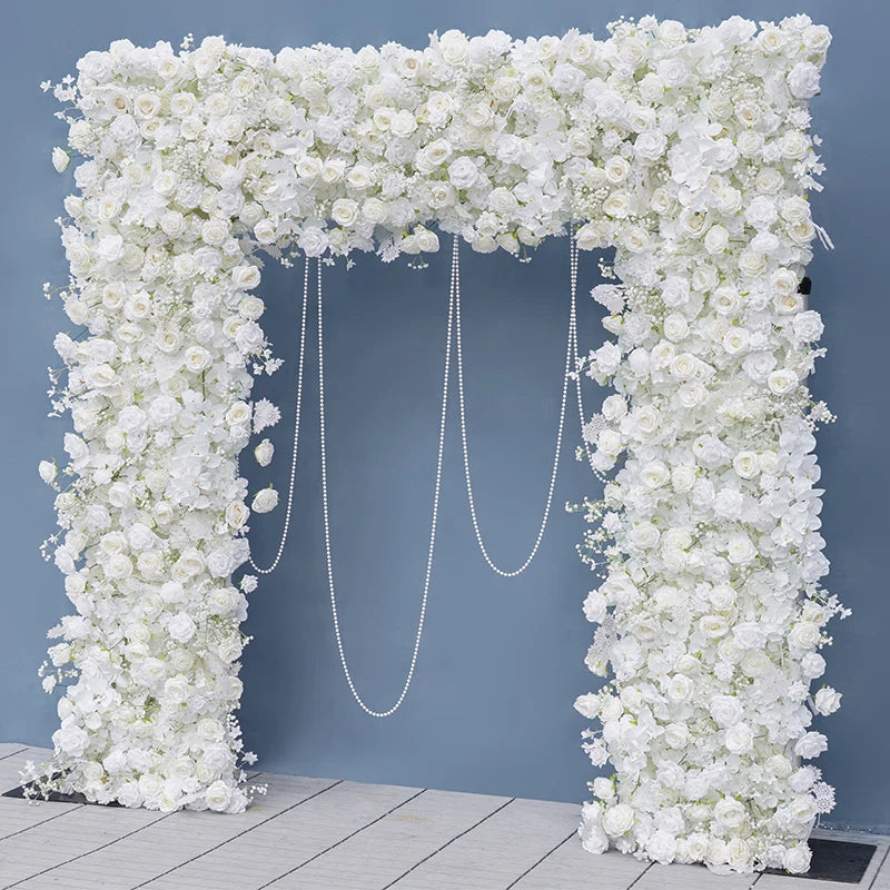 arche décorative mariage fleurs artificielles blanc rose clips chaînes extérieur classique événement anniversaire