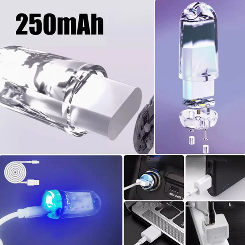 lampe led rechargeable usb transparent effet hologramme annexe cle smartphone camping