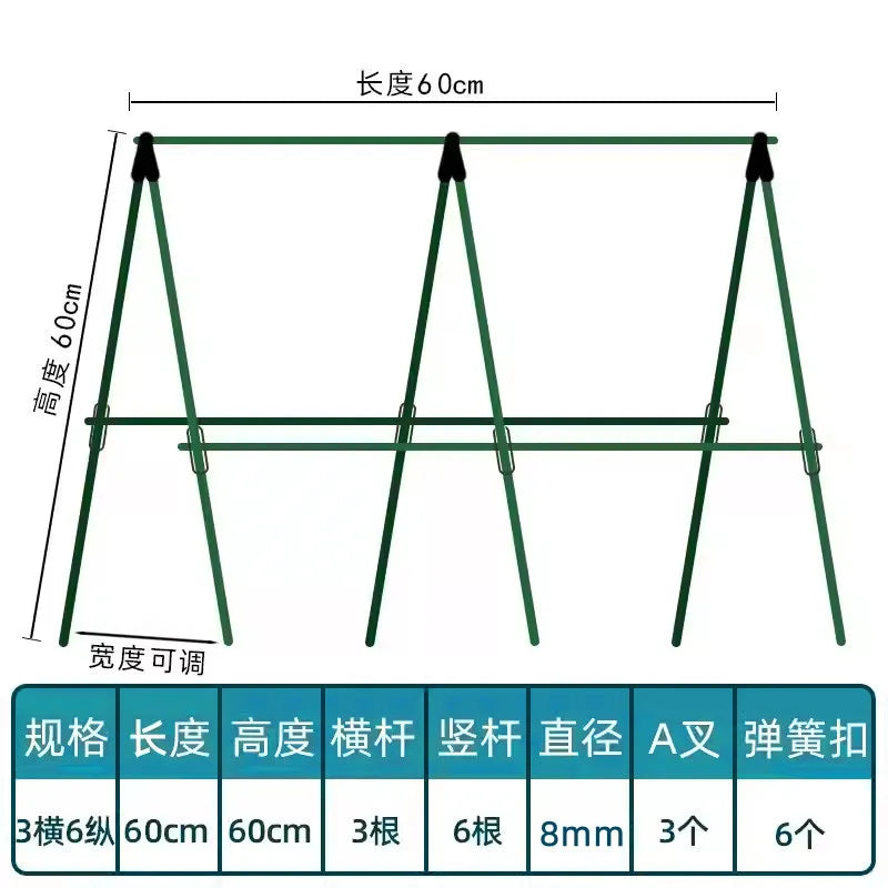 support plante grimpante métal vert structure triangulaire jardinage utilitaire fixations liens noirs croissance concombre
