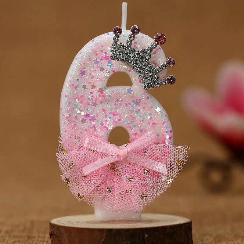 bougies numériques anniversaire forme chiffres paillettes strass rubans bleu rose décoratives féminines