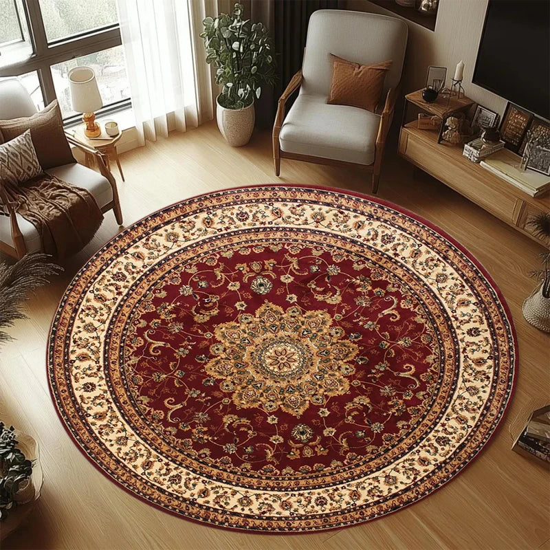tapis rouge ornements floraux motifs géométriques 80x80cm 120x120cm salon chambre decoration interieur polyester