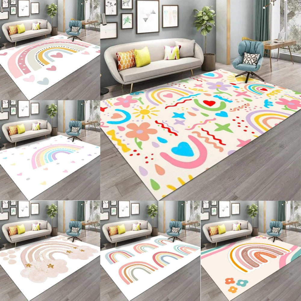 tapis sol rectangulaire arc ciel motif coeur étoile moderne chambre salon enfant