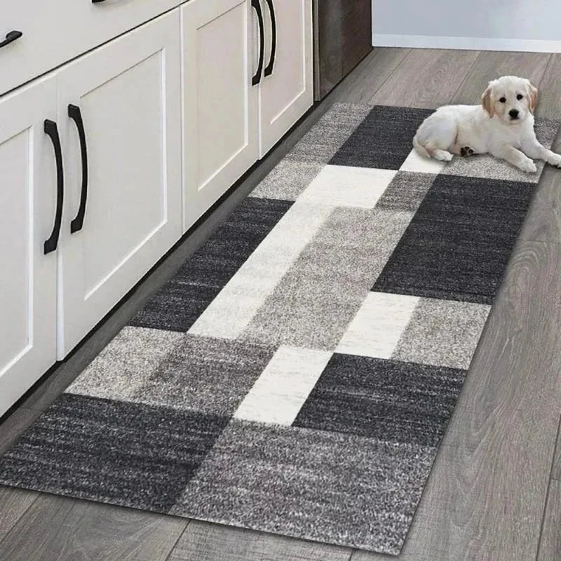 tapis moderne géométrique polyester antidérapant imperméable entrée couloir sol gris beige