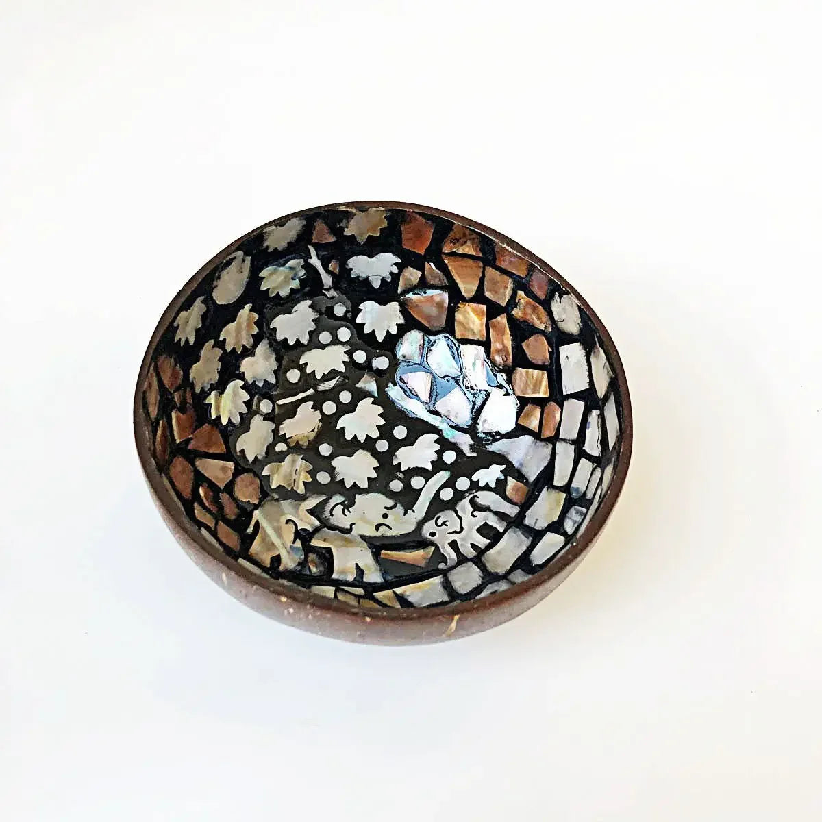 bol décoratif coquille coco artisanal mosaïque bois rangement bijoux clés maison