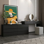 coiffeuse moderne minimaliste bois massif rangement tiroirs miroir tabouret gris clair plateau motif geometrique