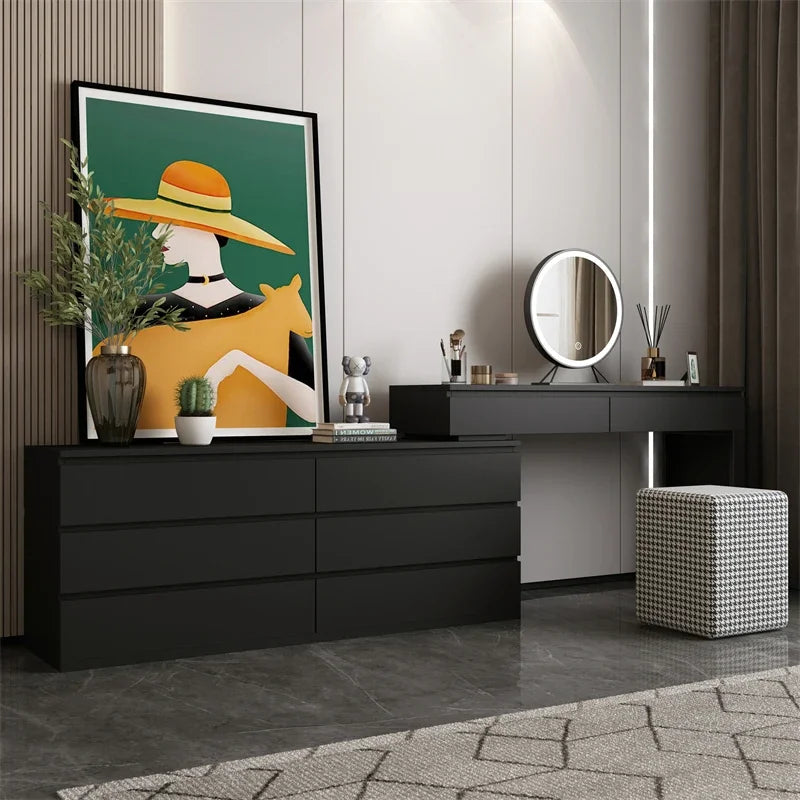coiffeuse moderne minimaliste bois massif rangement tiroirs miroir tabouret gris clair plateau motif geometrique