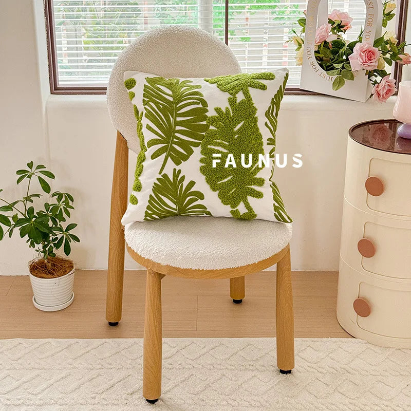 coussin carré moderne motif feuilles tropicales brodé polyester 45x45cm décoration maison voiture