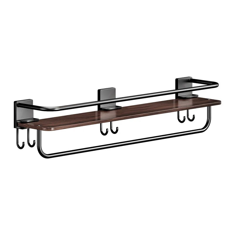 étagère salle bain bois marron foncé moderne fixée mur sans perçage réutilisable multifonctionnelle