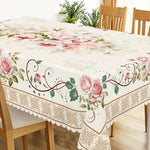 nappe table fleurs roses classique romantique printemps été blanc rose verte beige