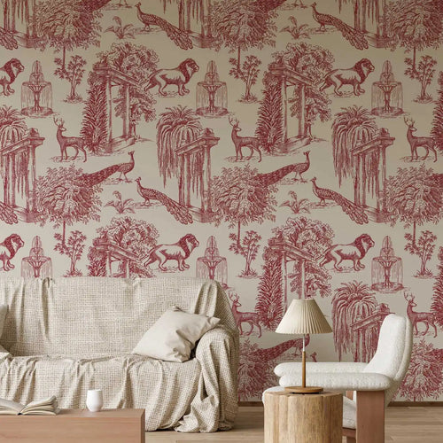 papier peint classique paysage animaux arbres fontaines architecture résistant humidité chambre salon