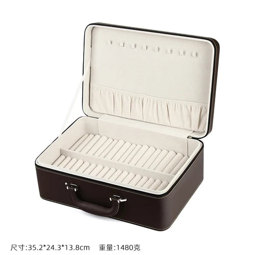boîte bijoux simili cuir marron vintage poignée velours noir marron storage box trousse bijoux