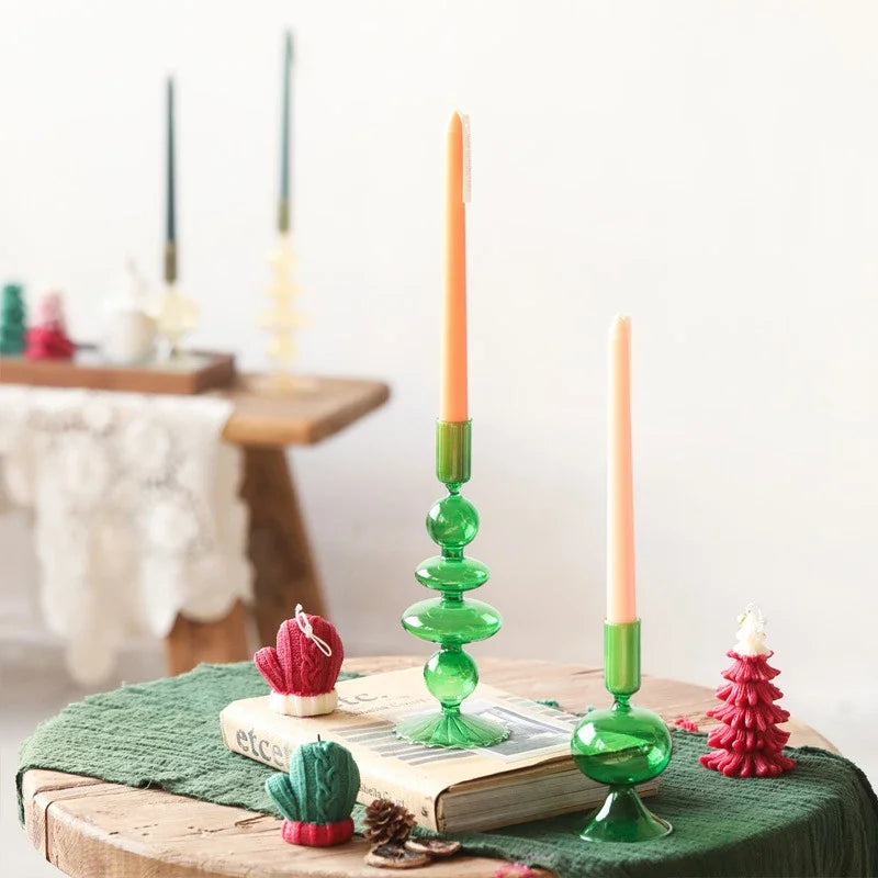 bougeoirs verre vert doré moderne bulles rondes décoratives intérieur chaleureux élégant vintage table salle