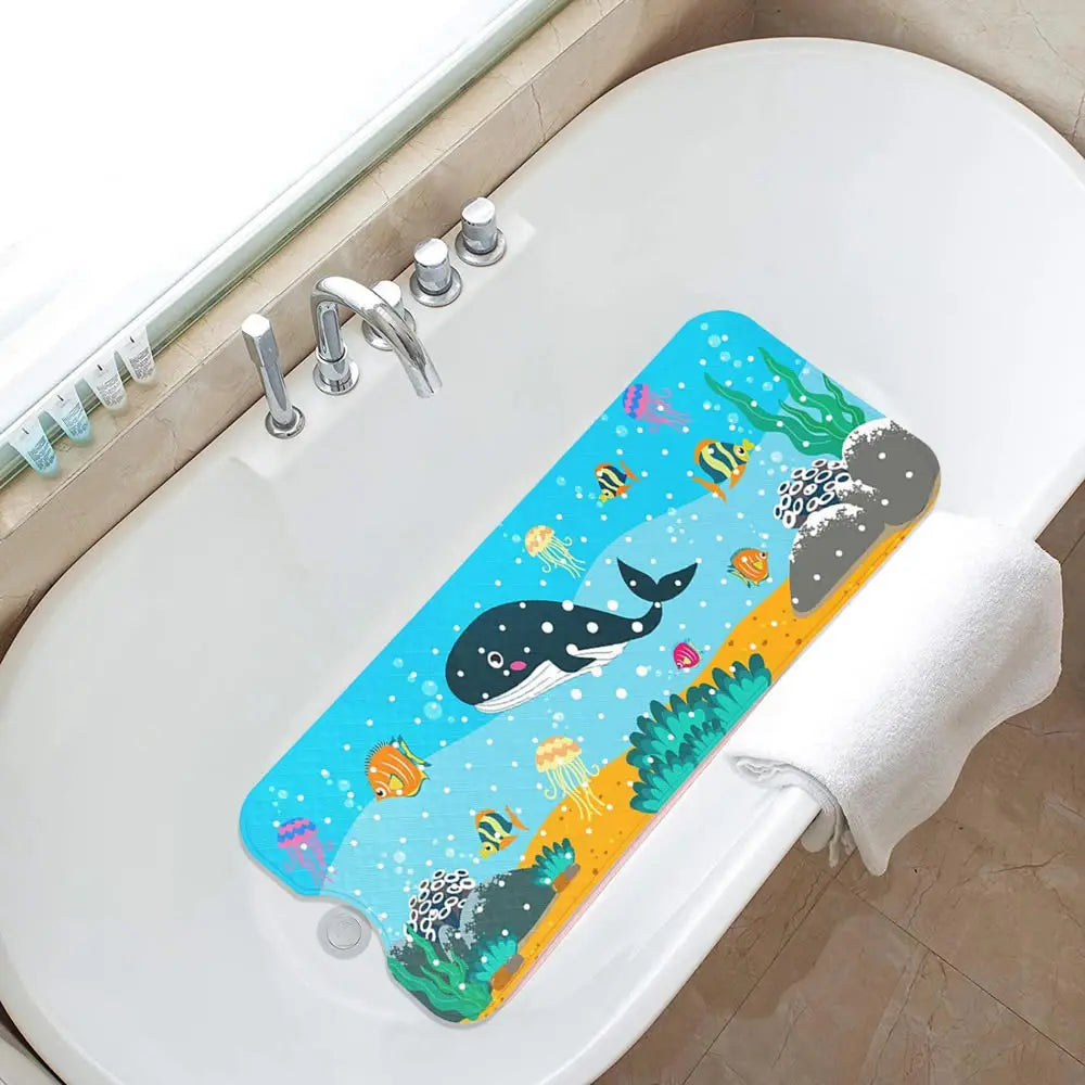 tapis bain anti dérapant thème marin poissons coraux dimensions 100cm 40cm moderne enfantin