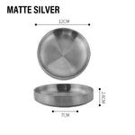 assiettes rondes inox lisses modernes argent doré sauces snacks transparentes maison restaurant