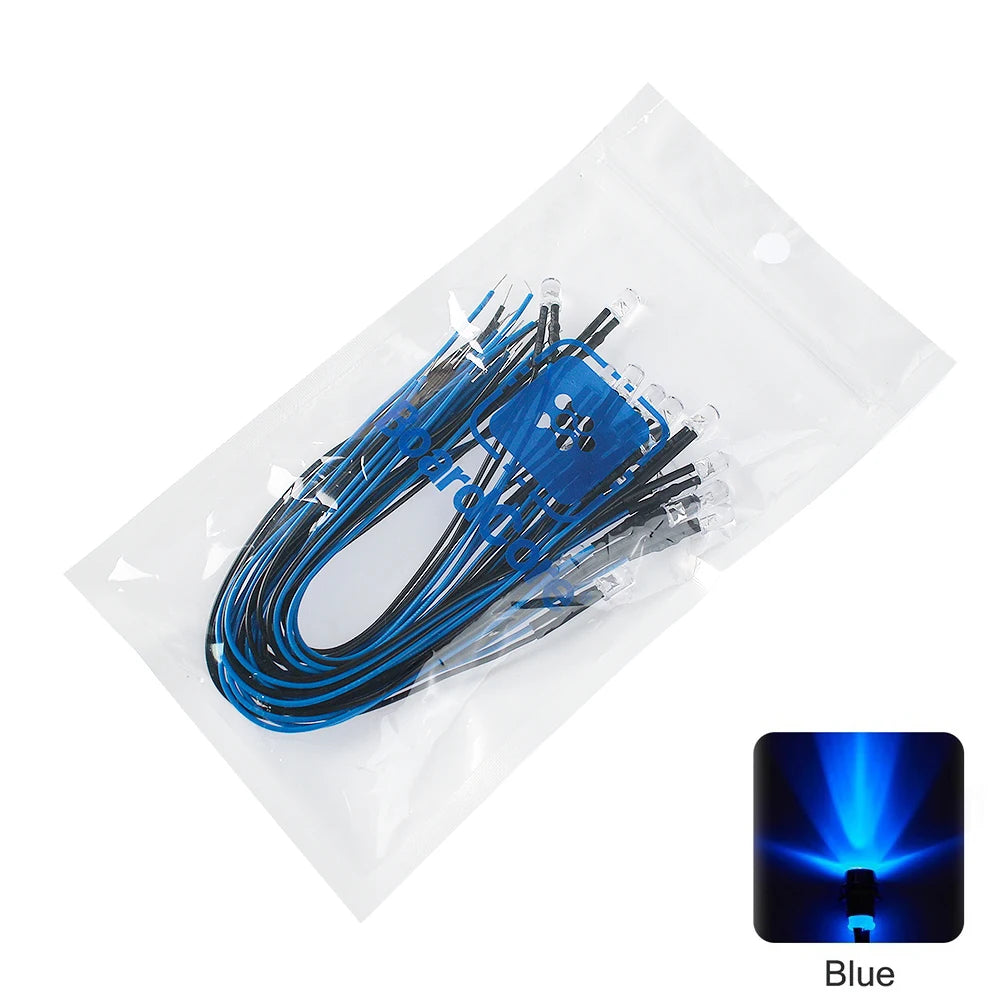 diodes led 12v 5mm câbles colorées rouge blanc bleu vert Jaune transparentes standard