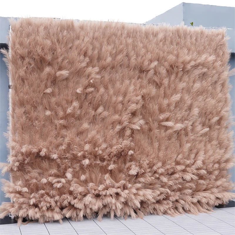 rideau plumes naturelles beige blanc décoration murale fleurs mariage fête décor rustique intérieur