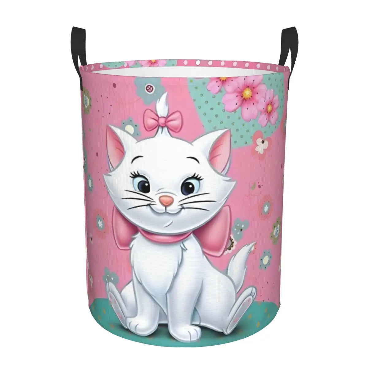 panier rangement pliable motif chat rose blanc linge jouets enfant coton