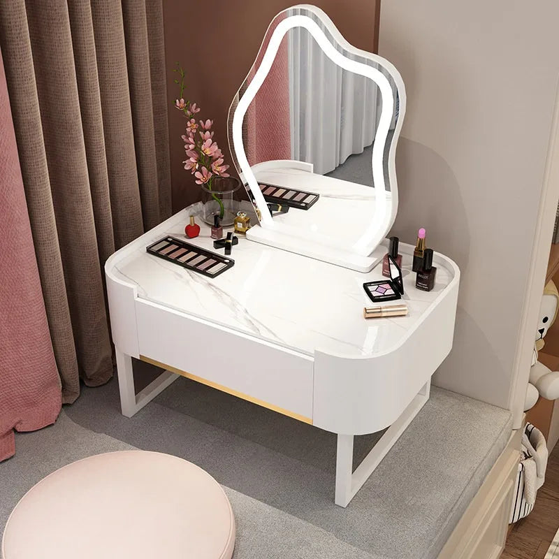 meuble maquillage blanc or marbre moderne tabouret cosmétiques 70cm 40cm 40cm pieds simples