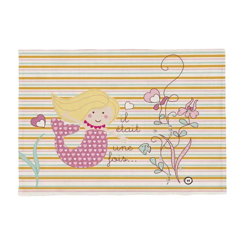 tapis marine sirènes poissons bateaux motifs enfant illustration rose vert clair océanique