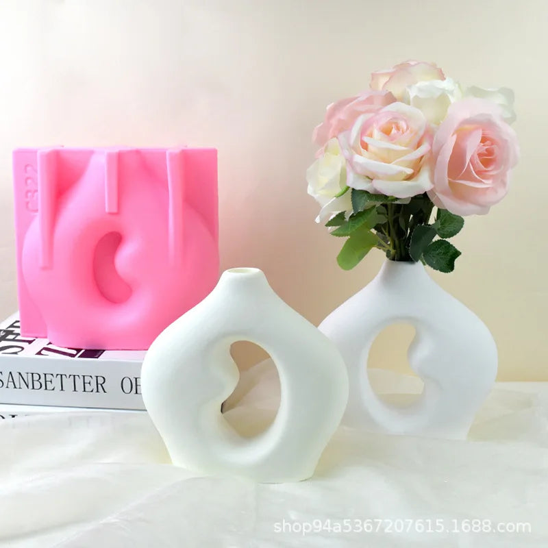 vase blanc rose silicone diy moderne minimaliste décoration artisanale ornement personnalisable plâtre ciment