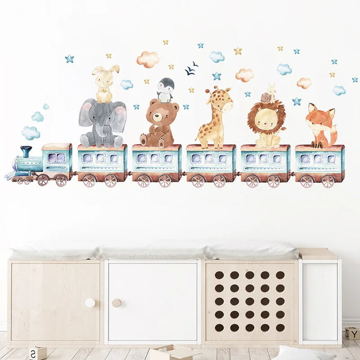 Autocollants muraux aquarelle animaux africains pour chambre de bébé