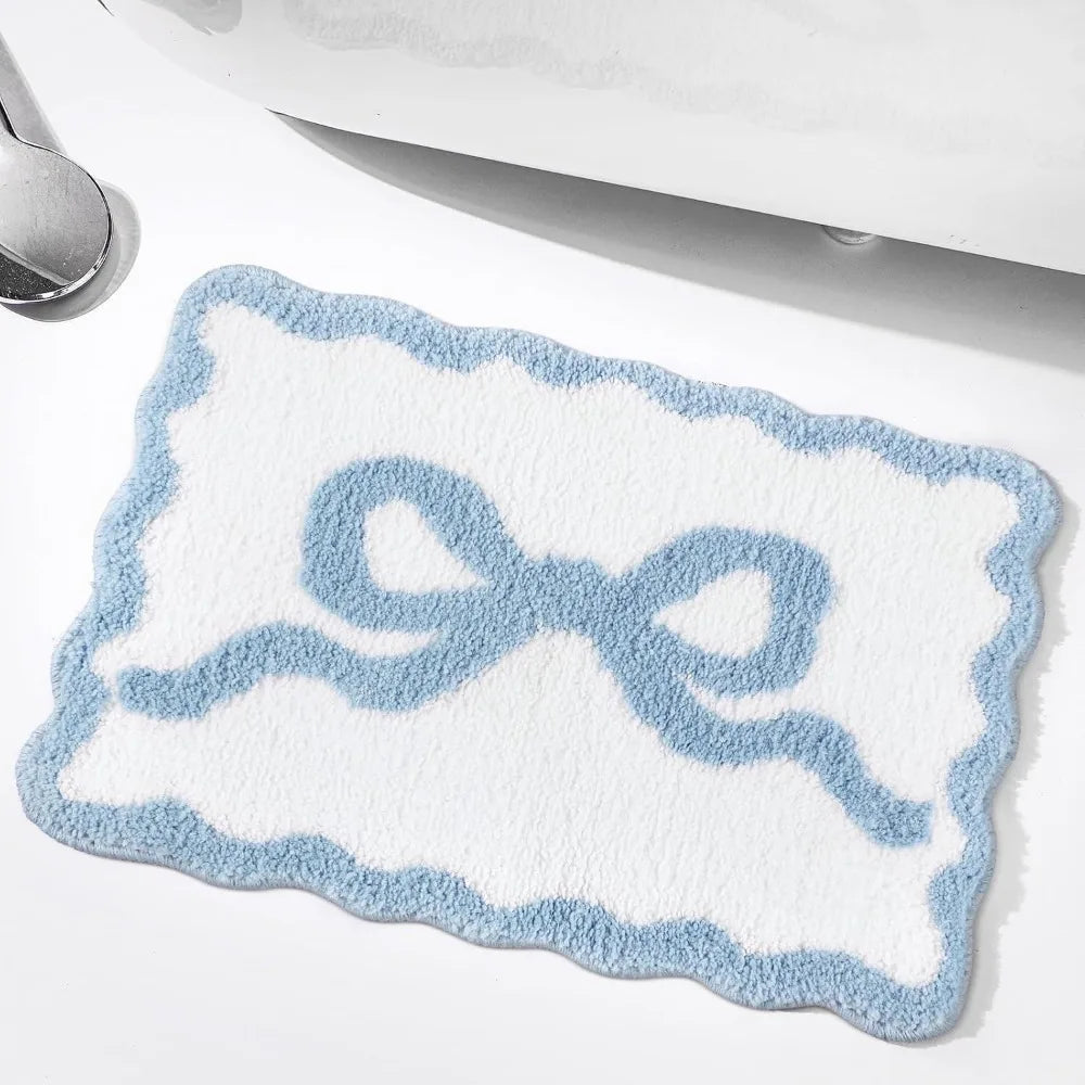 tapis bain blanc rose ruban doux moderne adhésif 40cm 50cm 60cm 80cm