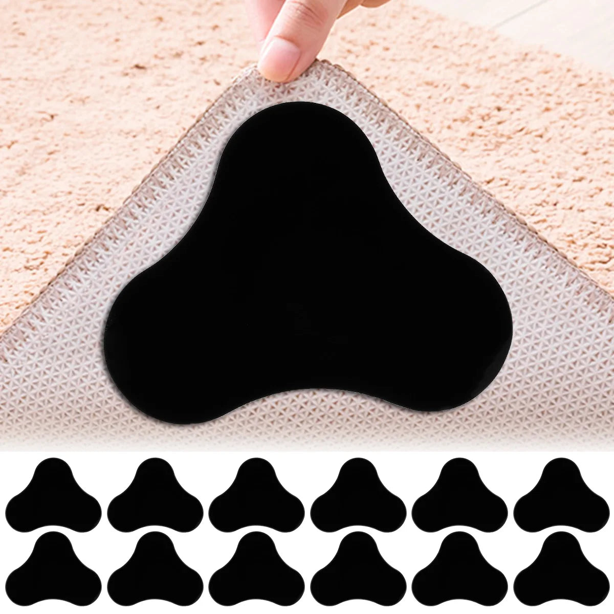 tapis antidérapant moderne attrape glisse adhésif texturé motifs géométriques blanc gris