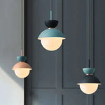 suspension lumineuse moderne pendentif câble bleu rose gris sphérique mat