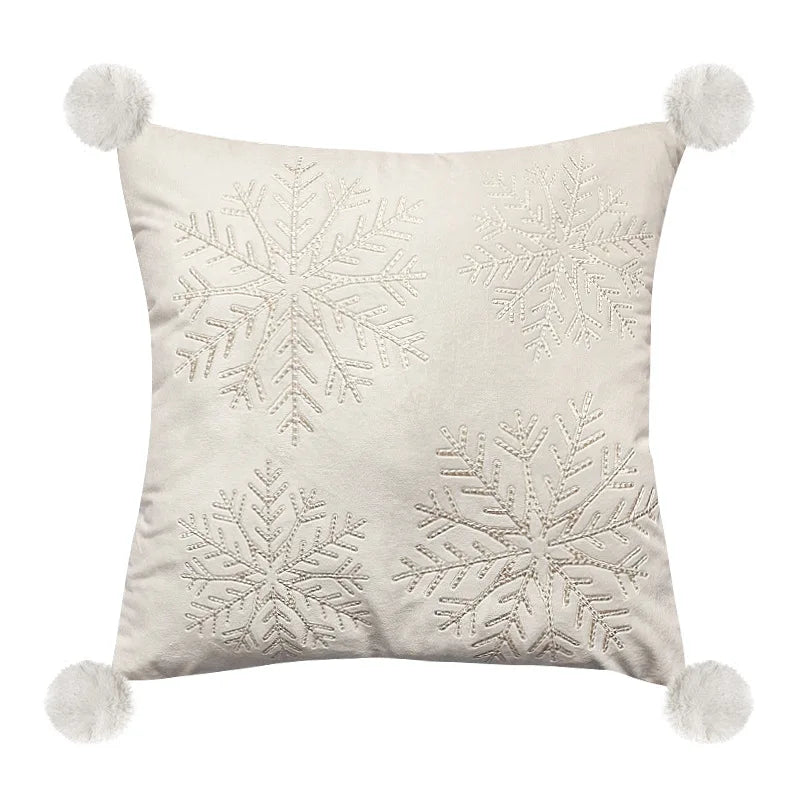 housses coussin noël arbre flocon doré blanc decoration maison car sofa 45x45cm handwash confort