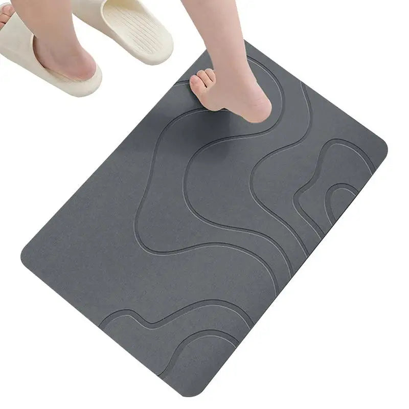 tapis bain antidérapant diatomite gris foncé moderne ondulé absorbant rapide sec