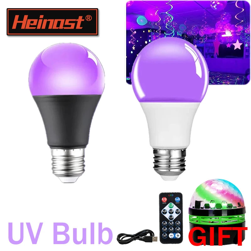 ampoule led uv violette lumiere blanche transparente deco moderne éclairage nocturne fête ballons fluorescents