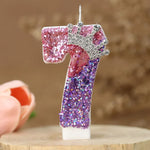 décoration anniversaire bougie forme chiffre pailletée violet rose argent tringle festive numérotée