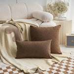 housse coussin marron clair texture lin moderne 45x45cm respectueux environnement nordique maison hospitalière