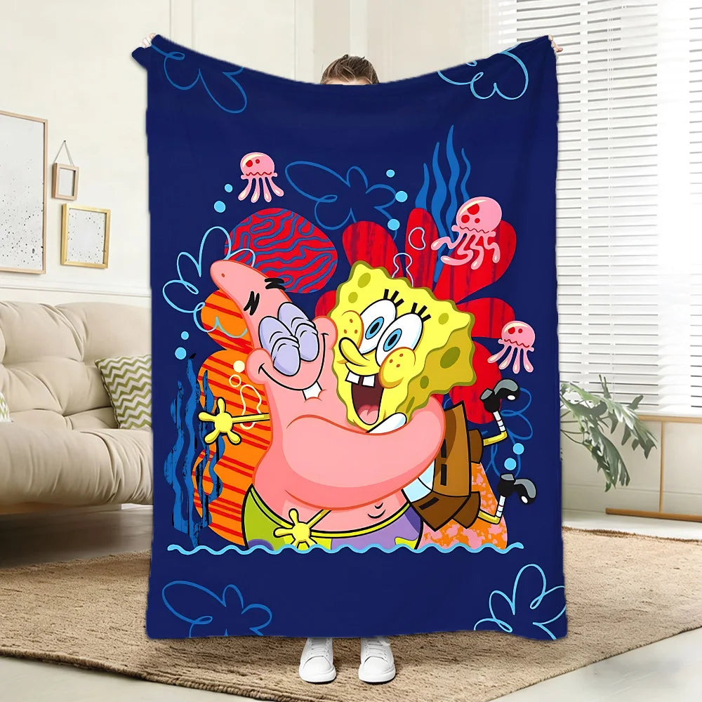 couverture polaire dessin animé bob l'éponge multicolore bleu vert enfant moderne hand wash toutes