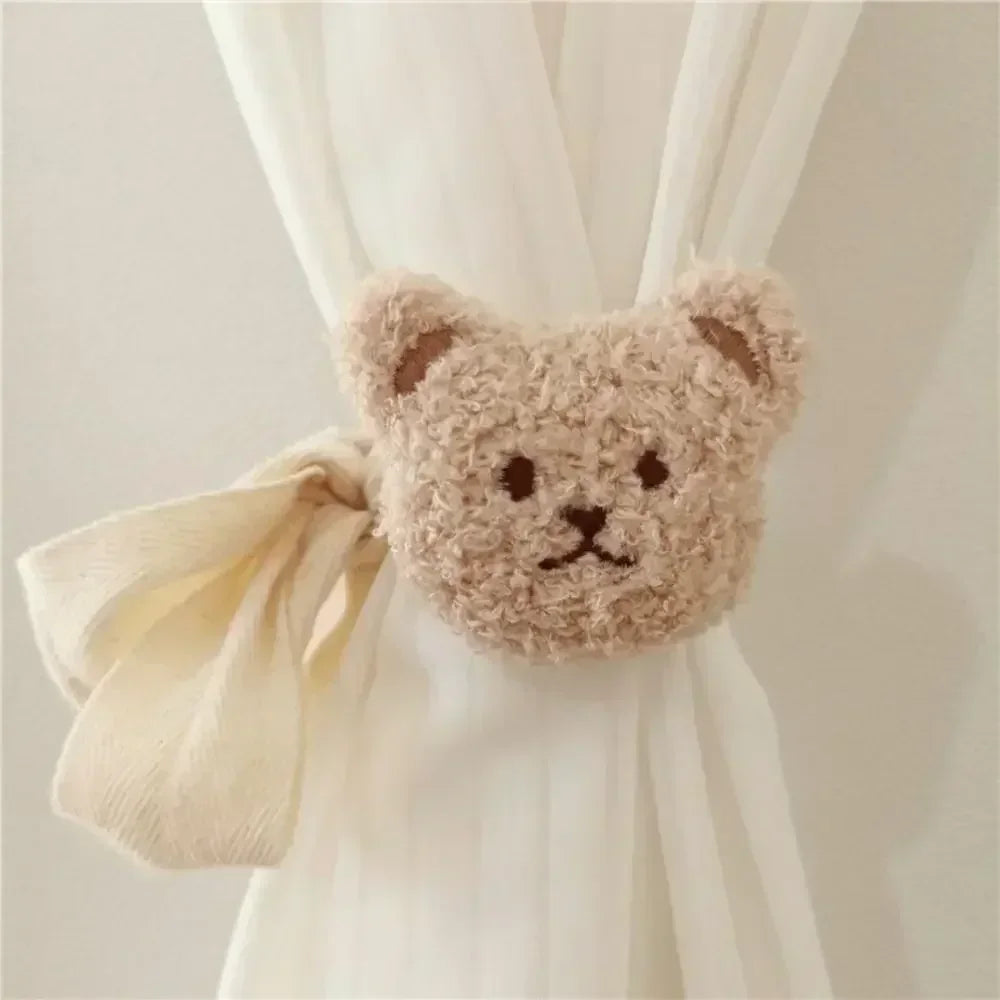 rideau fleuri accessoire fenêtre ours coton moderne beige blanc opacité