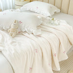 couette coton blanc motif fleurs roses été légère oreiller coussin accessoires