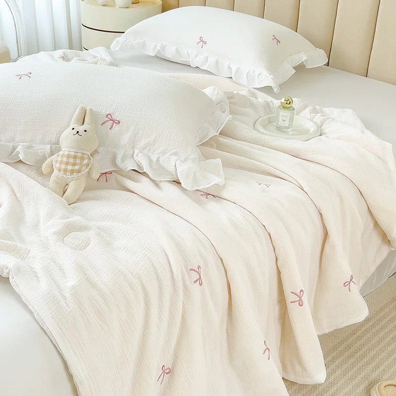 couette coton blanc motif fleurs roses été légère oreiller coussin accessoires