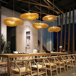suspension lumineuse moderne bambou beige clair tissage minimaliste led sans ampoule