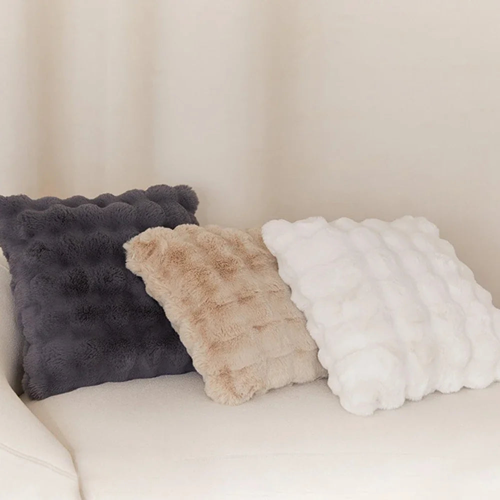 coussin carré moderne gris beige blanc rose pâle lavable 45x45cm bouclé