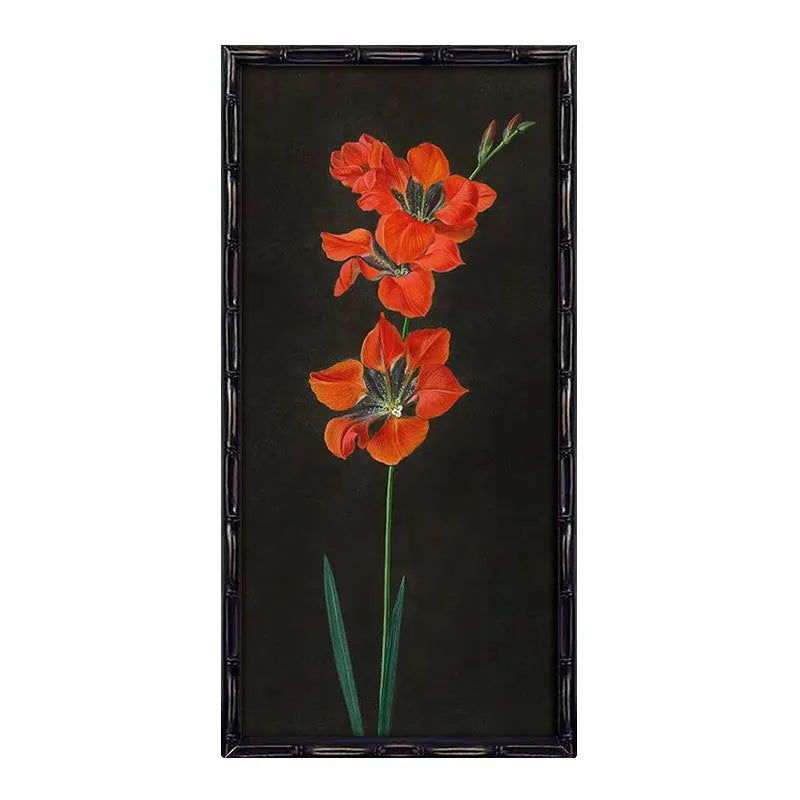 tableau fleurs classique cadre bois peinture huile toile rectangulaire opaqueintérieur décoration moderne
