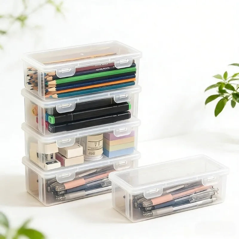 boîtes rangement transparentes modernes empilables poignées crayons gommes stylos fournitures artisanales organisation